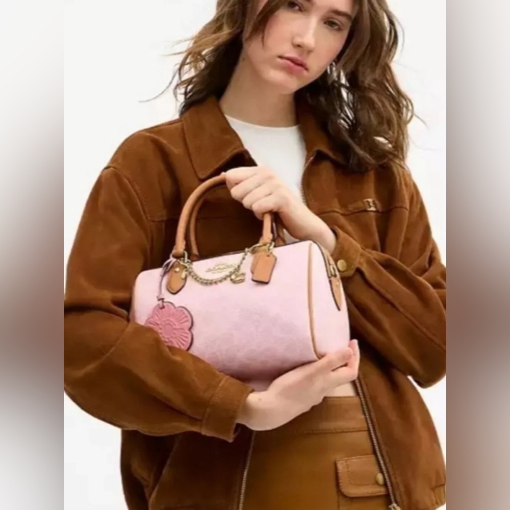 Coach Medium Rowan Satchel In Signature Canvas Powder Pink With Charms - Picture 10 of 11